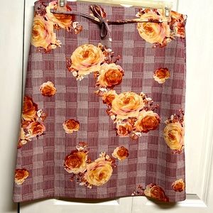 Cash Red White Plaid Pink Rose Print Pull Up Pencil Skirt Size 1X